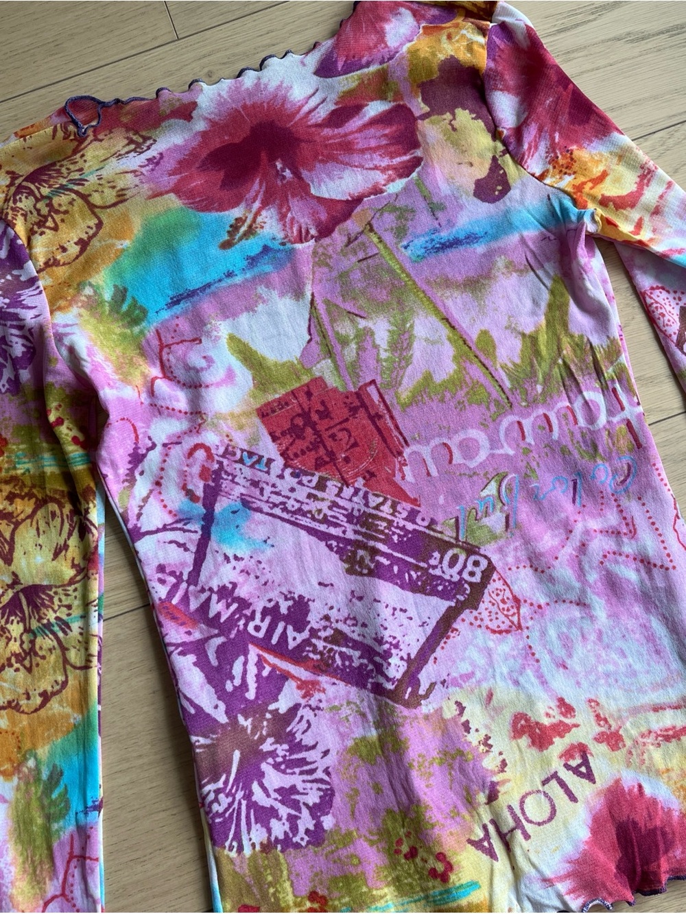 Vibrant Floral Long Sleeve Mesh Top - Multicolor - Picture 3 of 3